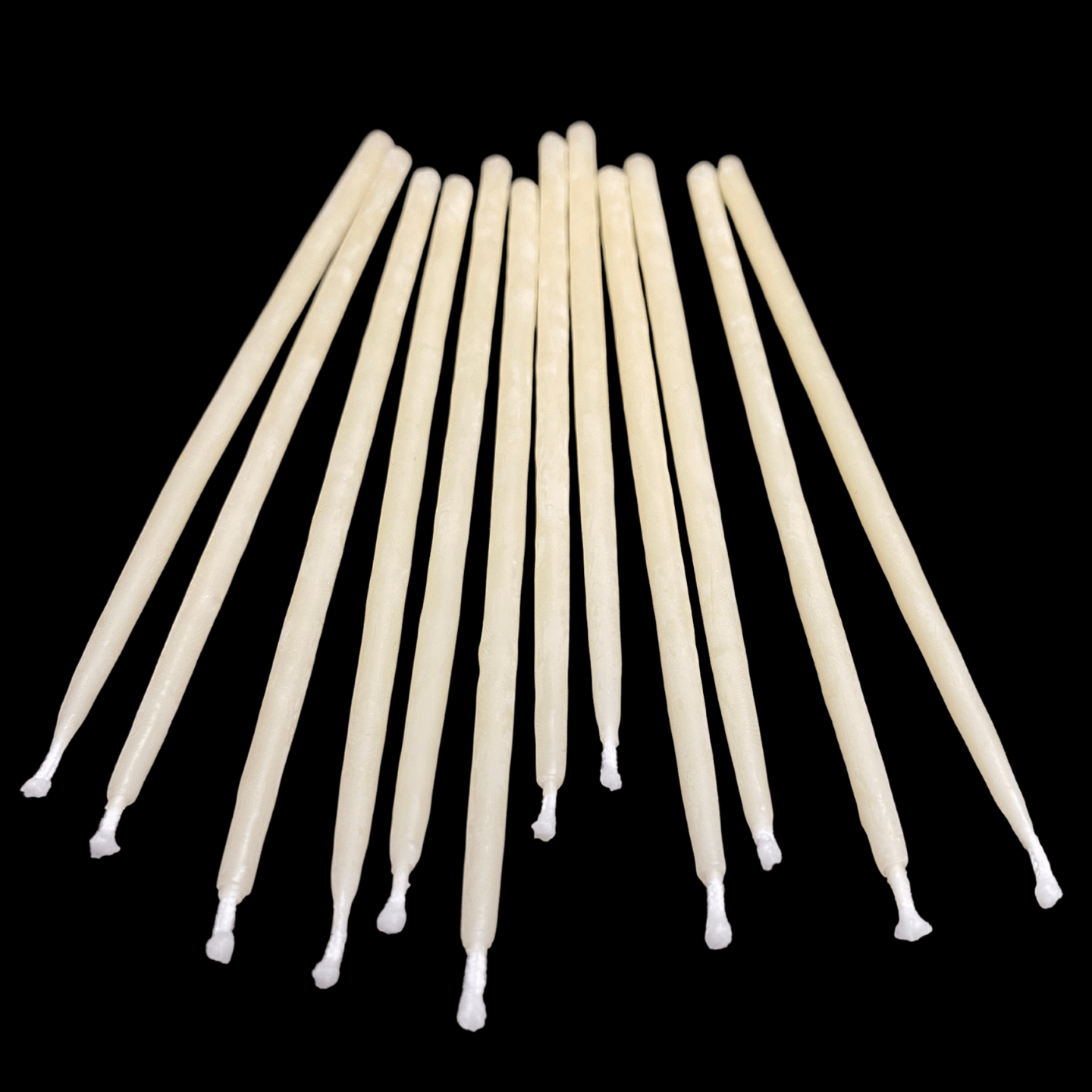 Pure cappings beeswax birthday candles 6" thin tapers with cotton wicks visible