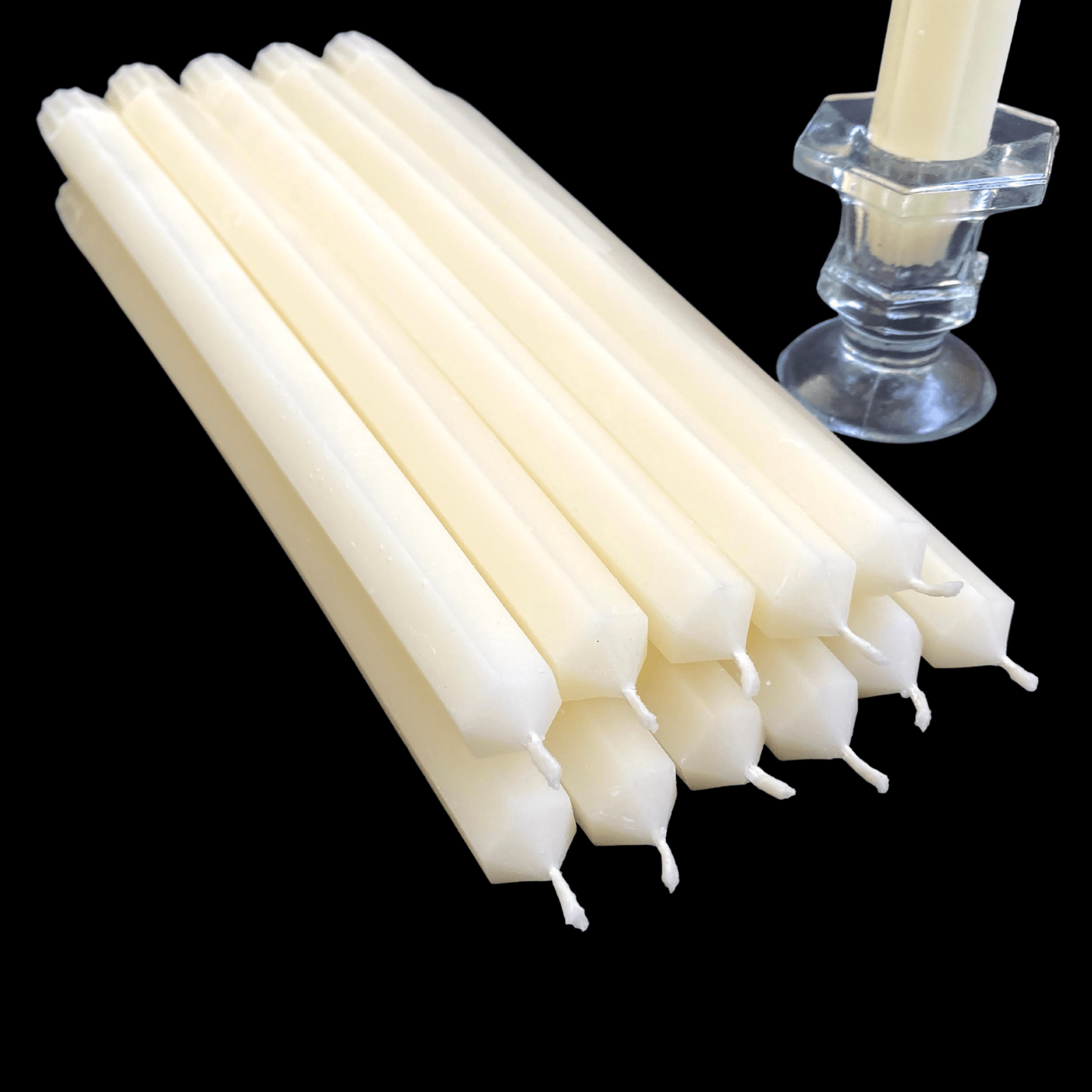 10" Hexagon Taper Candles - White Beeswax