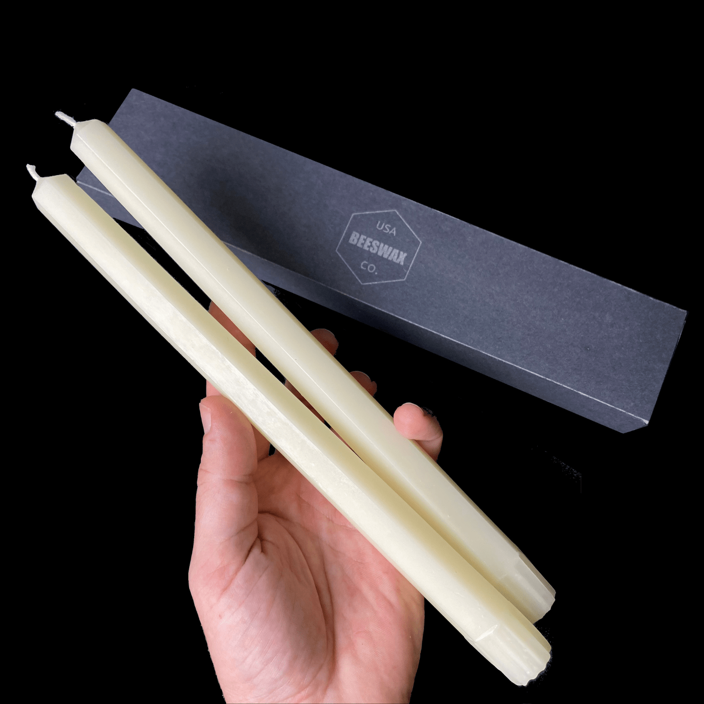 10" Hexagon Taper Candles - White Beeswax
