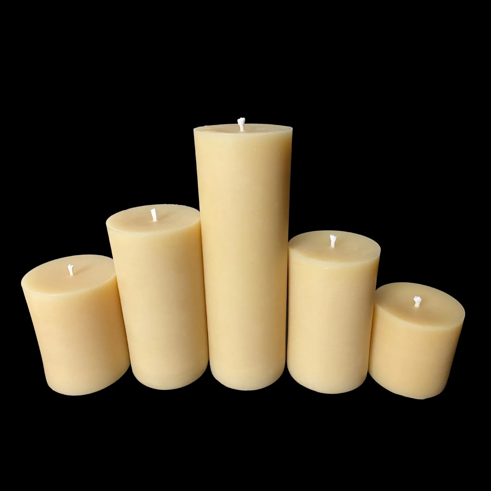 3 inch diameter cappings beeswax candle set in 5 graduated sizes, made for calm, clean aesthetics.