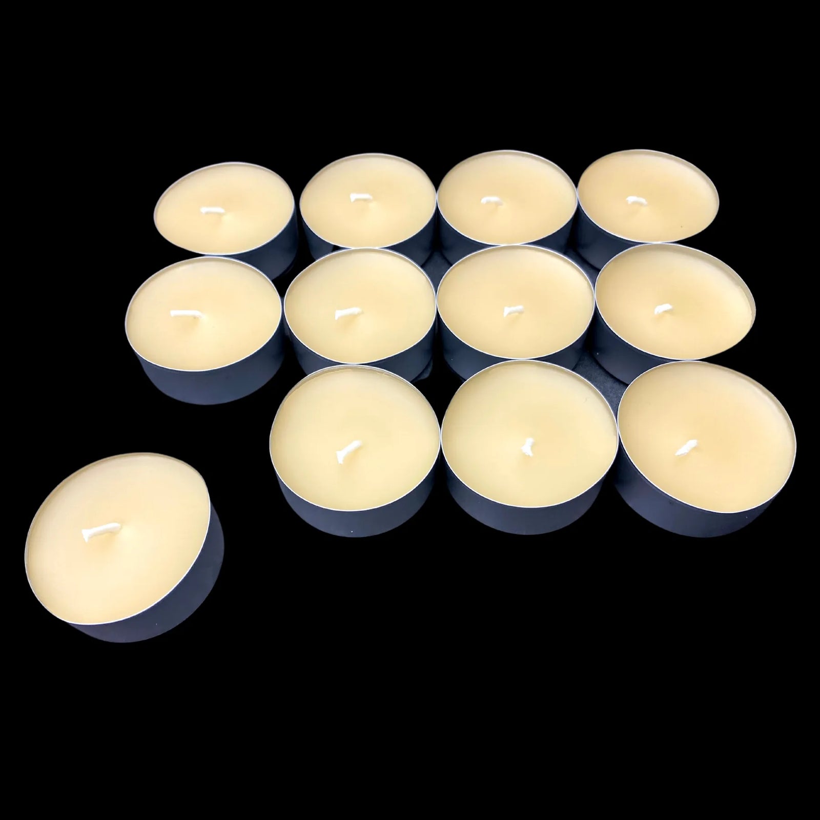 Beige cappings beeswax tea lights in aluminum cups, soft cream tone, 1.48 inch