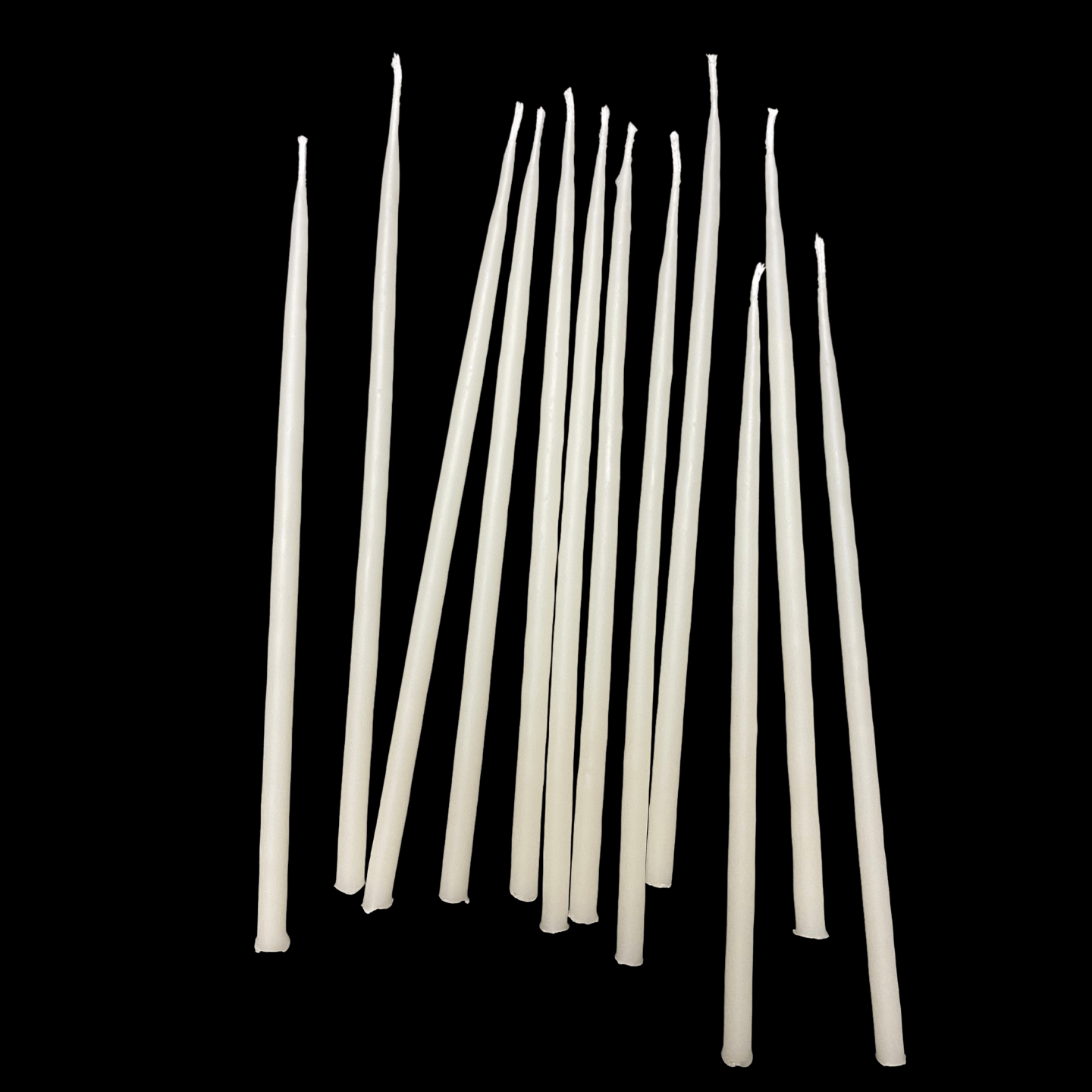 White beeswax birthday candles 6" thin tapers standing upright unscented