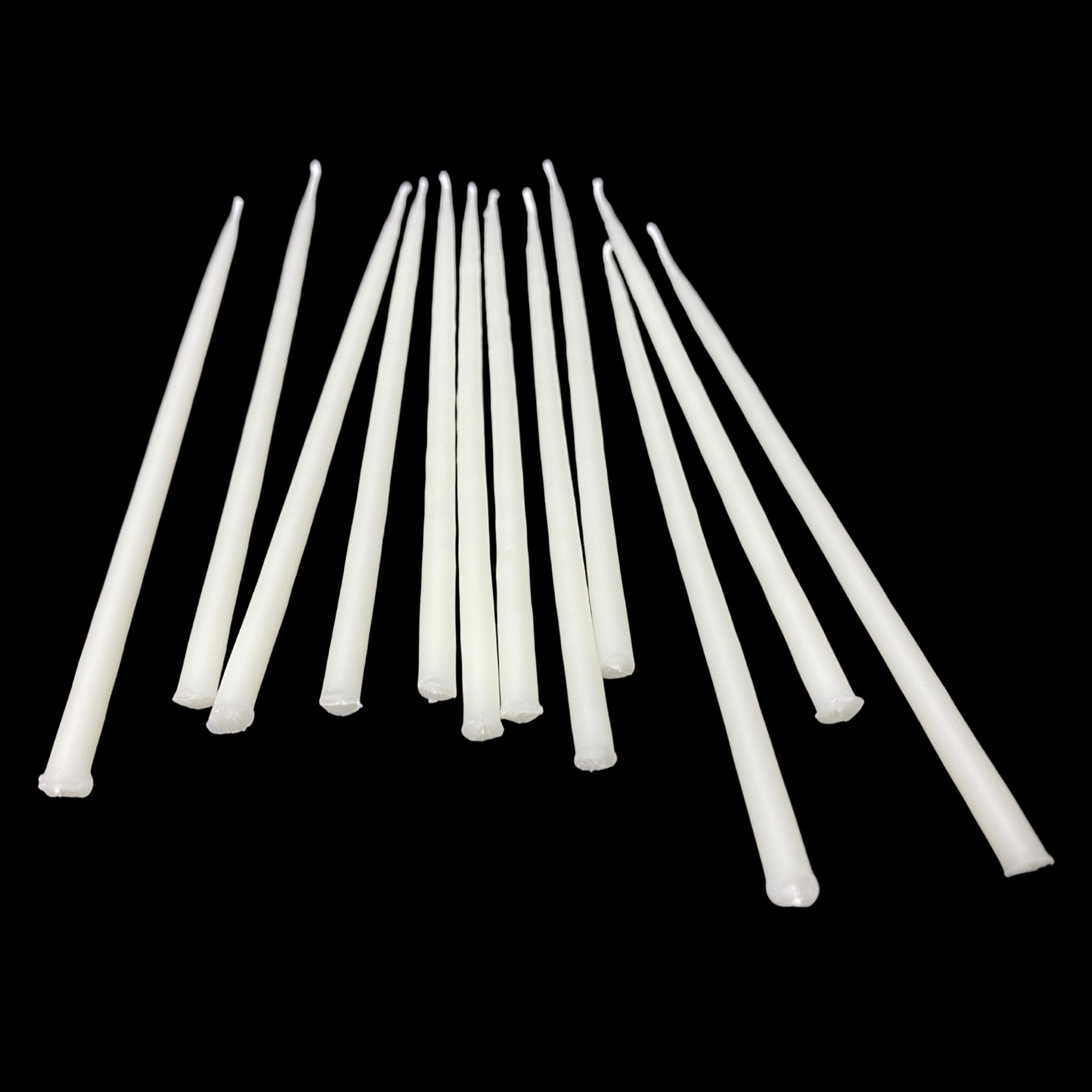 Pure white beeswax 6-inch skinny birthday taper candles with cotton wicks visible
