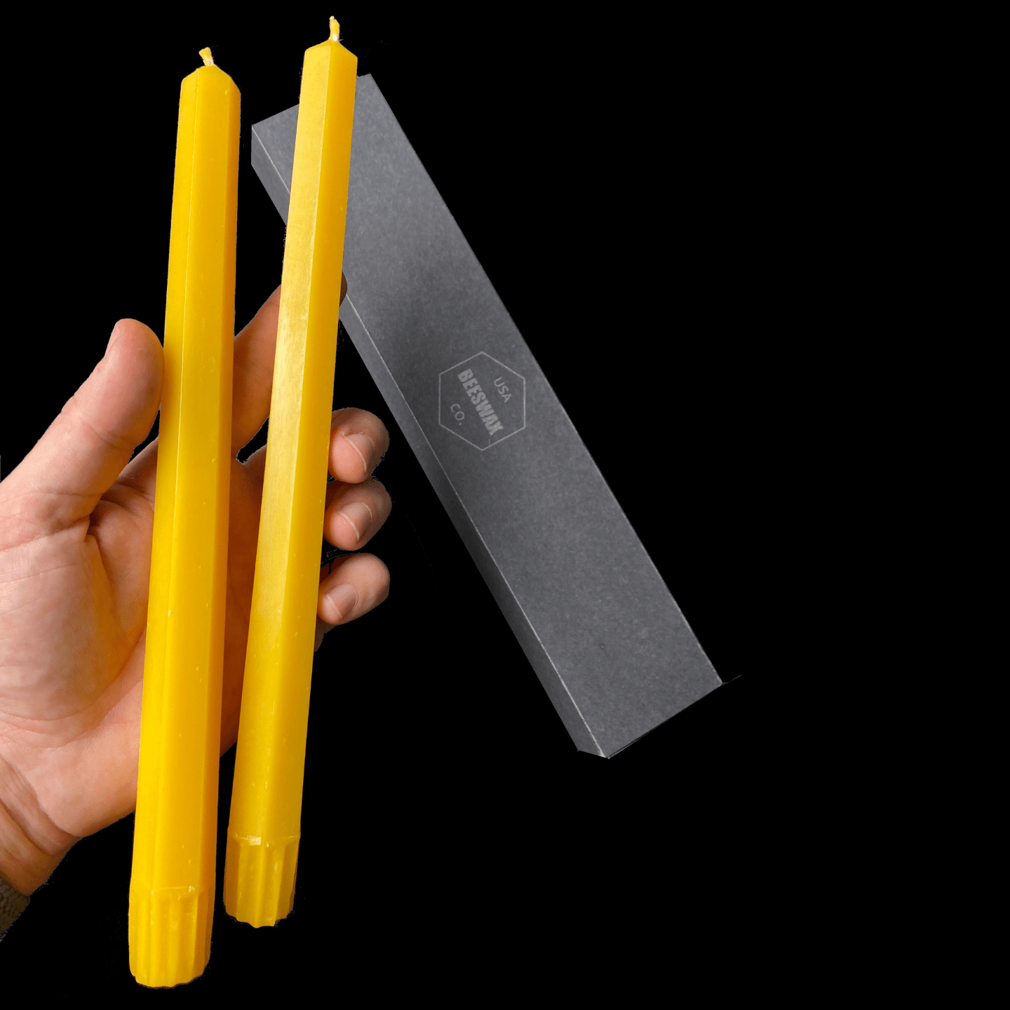 10" Hexagon Taper Candles - Yellow Beeswax