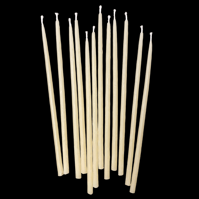 Cappings beeswax 6-inch skinny birthday taper candles standing upright in natural beige