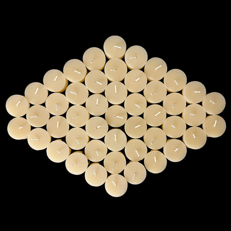 Cappings beeswax tea lights in a diamond layout, available in bulk, honey scent