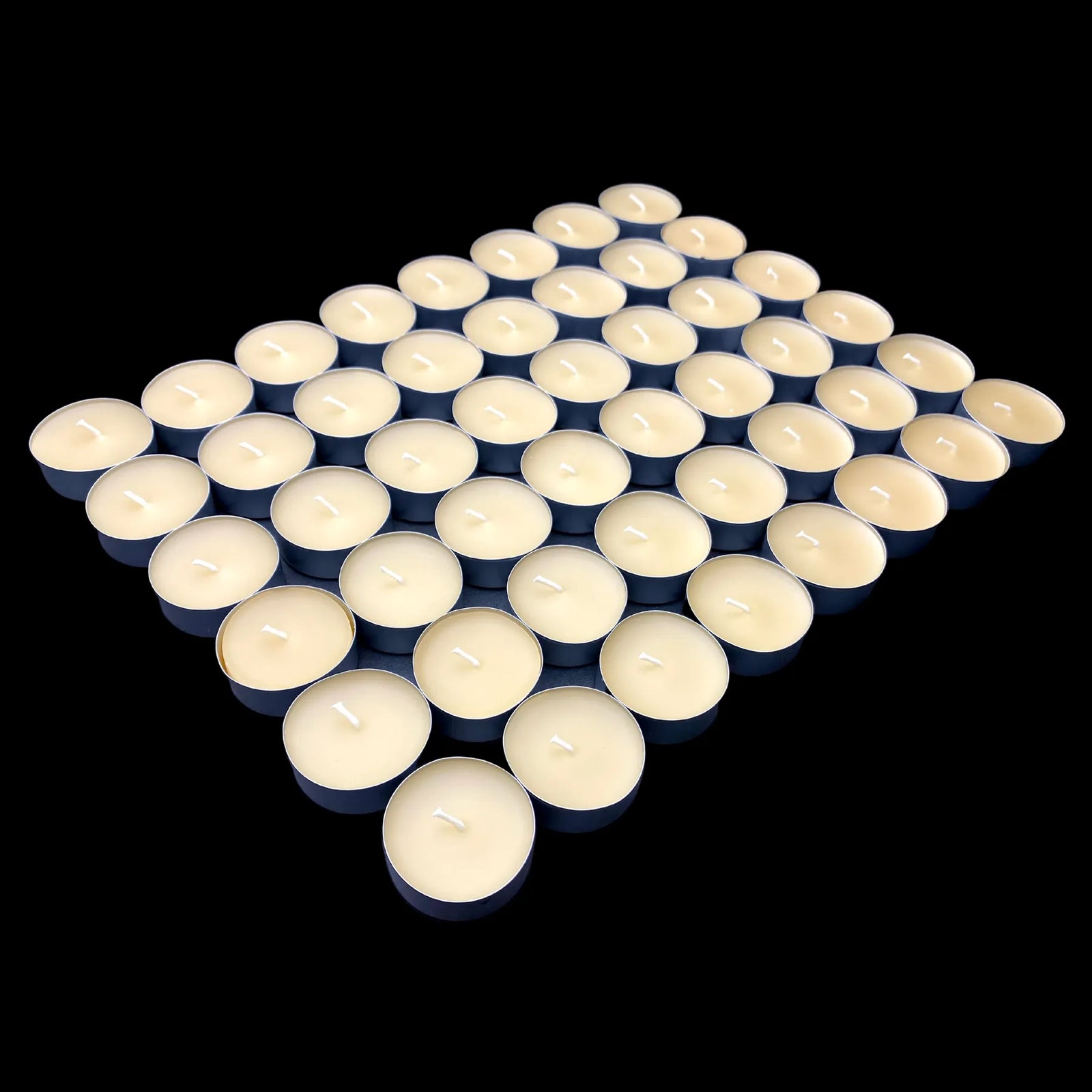 Large grid of cappings beeswax tea lights in aluminum cups, honey scent, 1.48 in