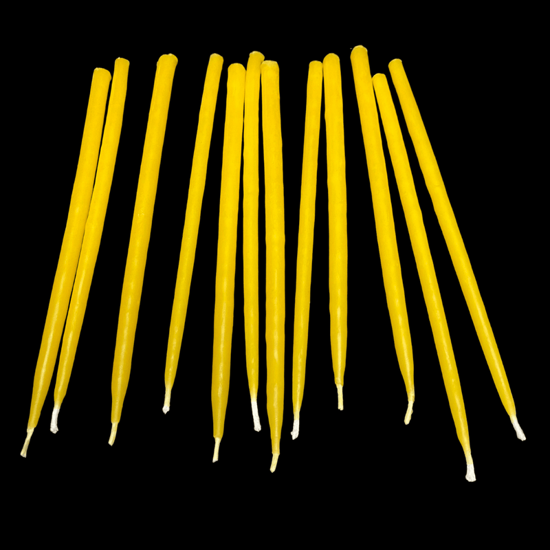 Bundle of yellow beeswax birthday taper candles 6-inch unscented made in the USA