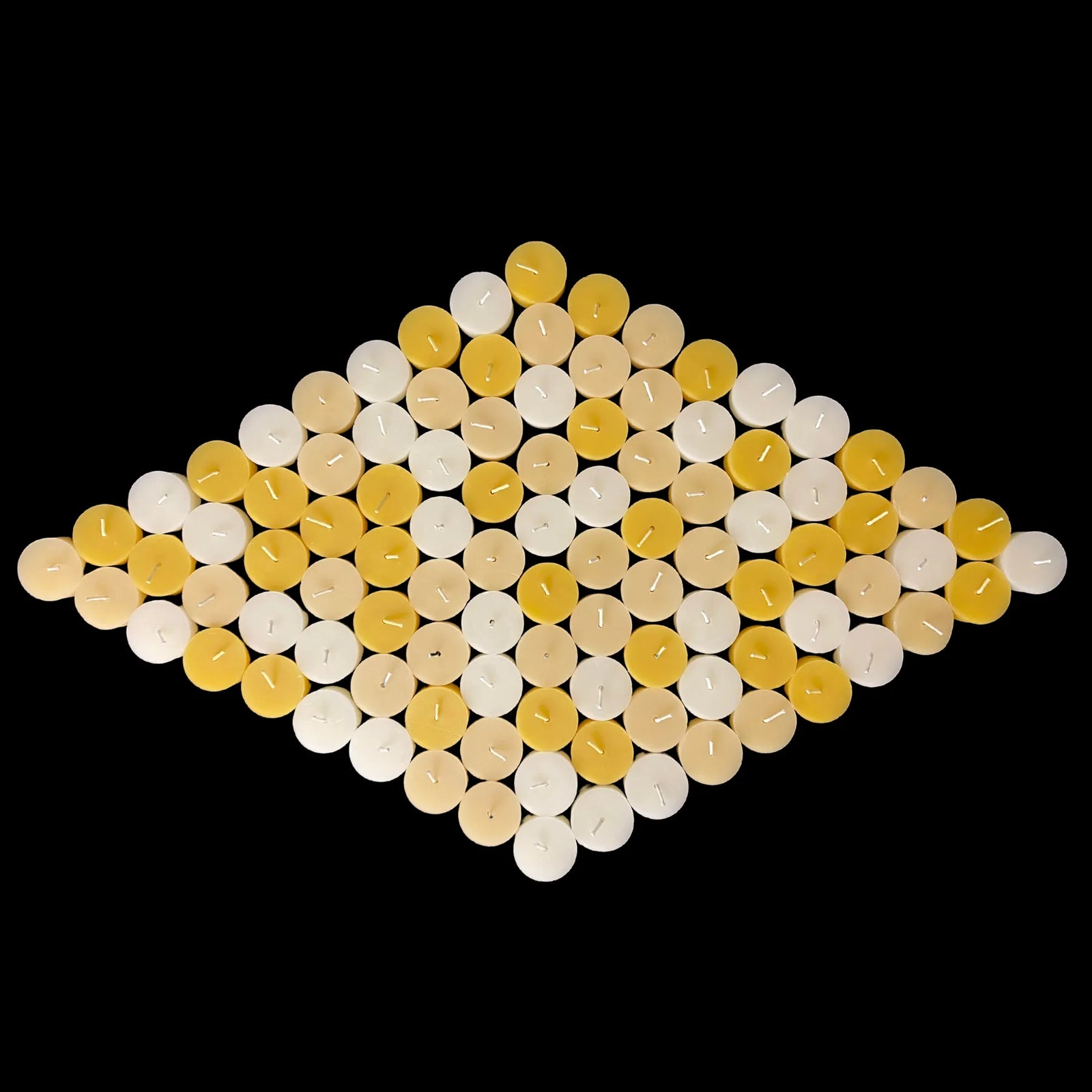 Set of 96 assorted beeswax tea lights in a diamond, white and yellow, 1.43 inch