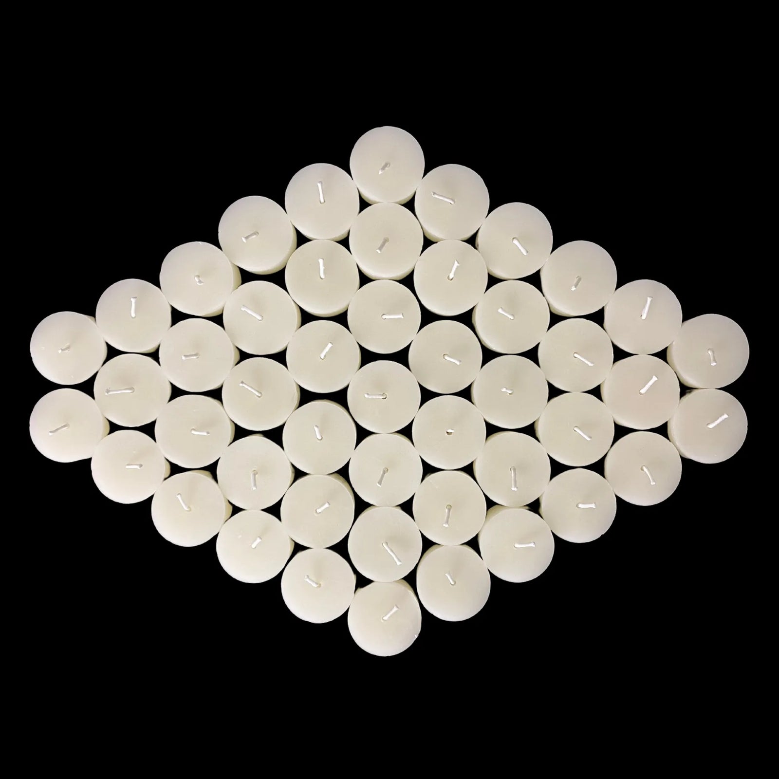 White beeswax tea lights in a top-down diamond, set of 48, cotton wick