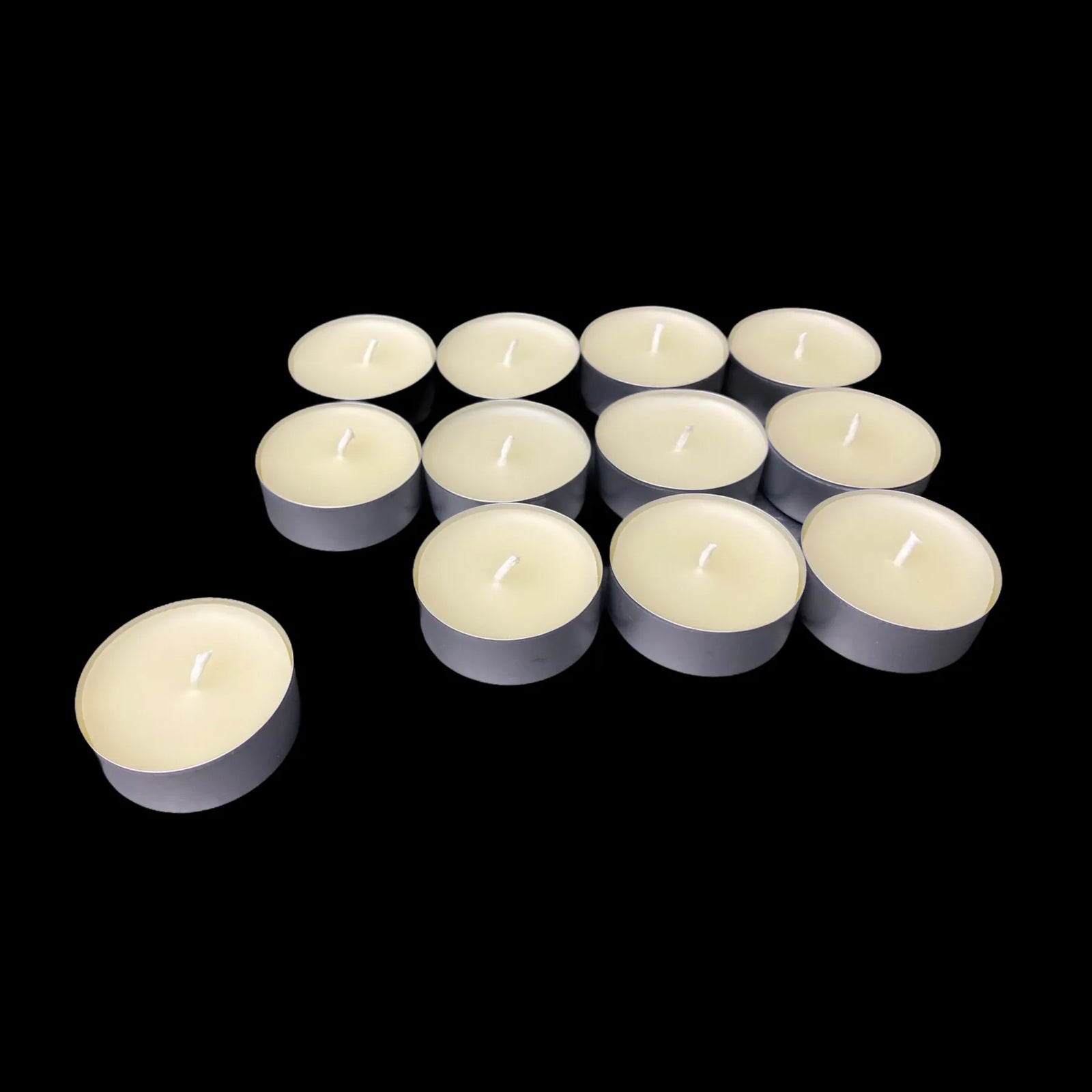 Ivory white beeswax tea lights in aluminum cups for table decor, cotton wick, 1.48 inch